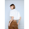 LADIES WHITE CROPPED BLOUSE WITH SHORT SLEEVES